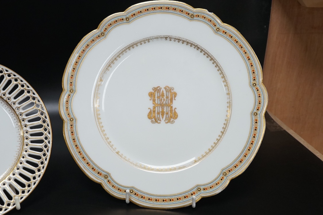 A Meissen plate, a Zsolnay box and cover, and two continental plates, largest 24cm in diameter